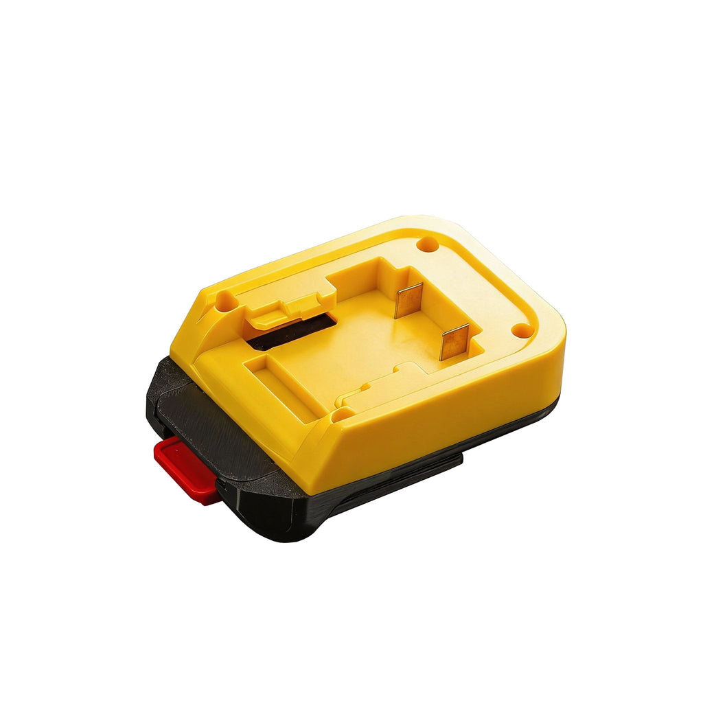DeWalt 20V MAX to MacNaught 18V battery adapter - battery-side connection with twin copper blade terminals and rail channel