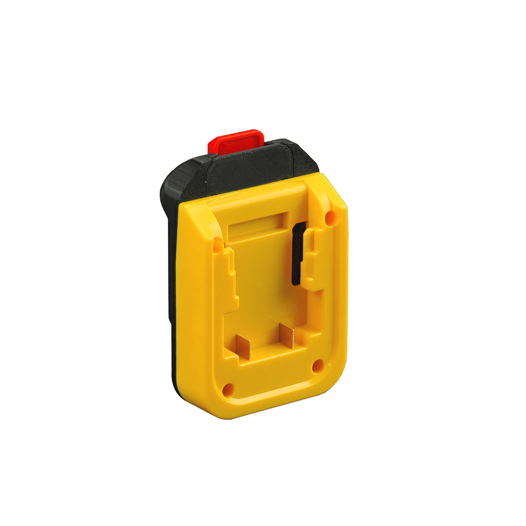 DeWalt 20V MAX to MacNaught 18V battery adapter - battery-side connection with twin rails and copper blade terminals