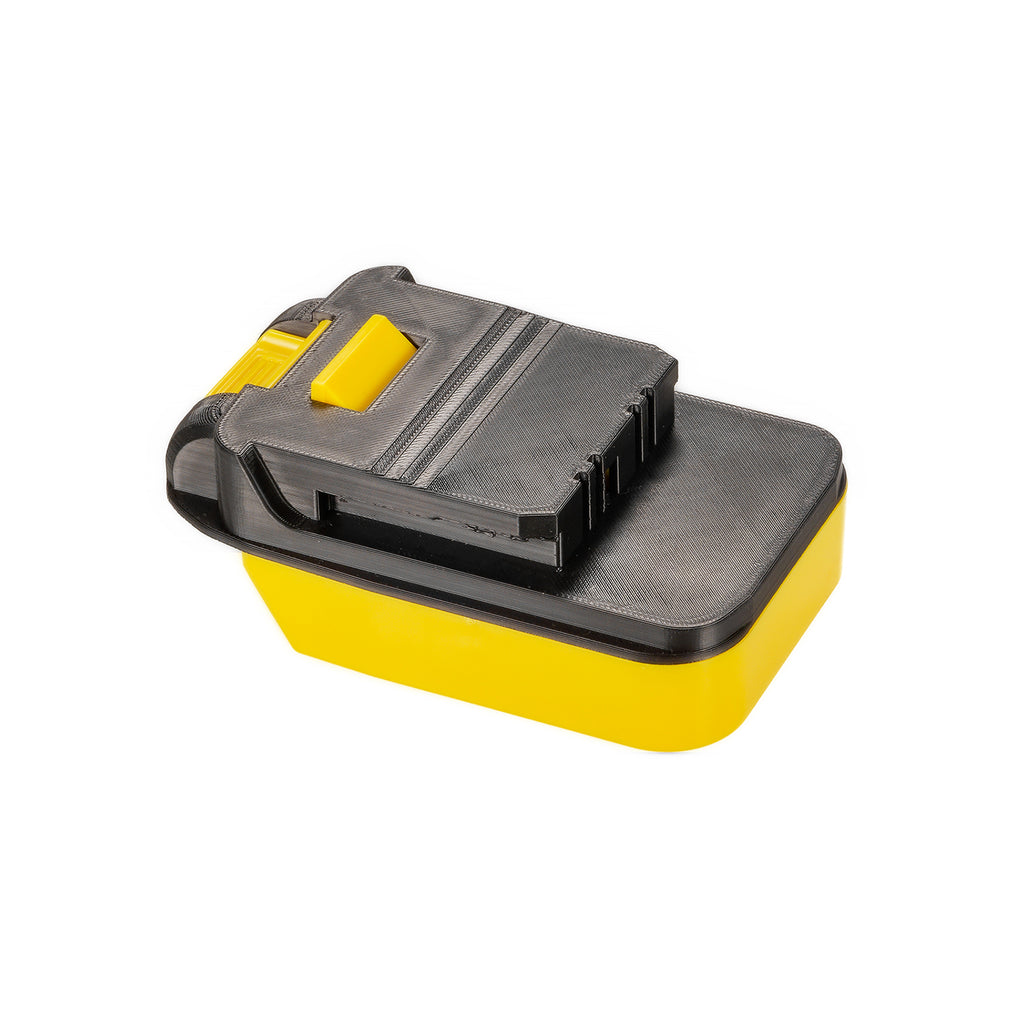 Bauer 20V to Chicago Electric 18V battery adapter - tool-side connection, black panel over the yellow body