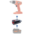 Black and Decker 20V to Black and Decker 18V Ni-Cd battery adapter - compatibility diagram showing battery, adapter and drill