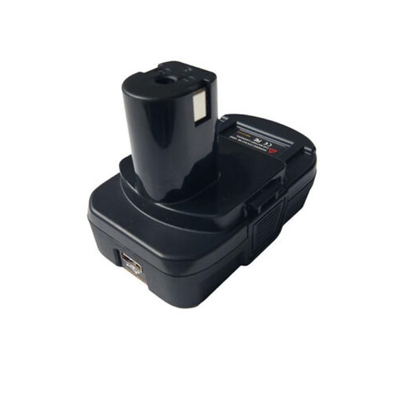 Black and Decker 20V to Ryobi 18V ONE+ battery adapter - Ryobi tool-side post, USB port in the side of the body