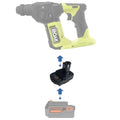 Black and Decker 20V to Ryobi 18V ONE+ battery adapter - compatibility diagram showing battery, adapter and rotary hammer
