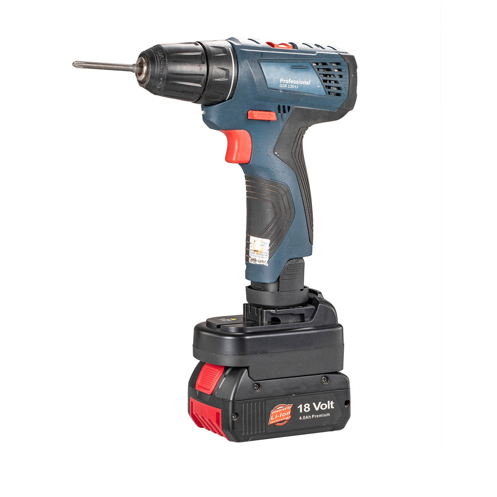 Bosch 18V GBA (Blue) to Bosch 12V battery adapter - cordless drill installed on the tool-side connection