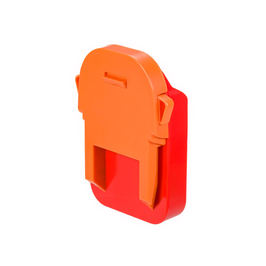 Craftsman 20V to RIDGID 18V battery adapter - RIDGID tool-side face end-on, release tab and the battery-side body behind