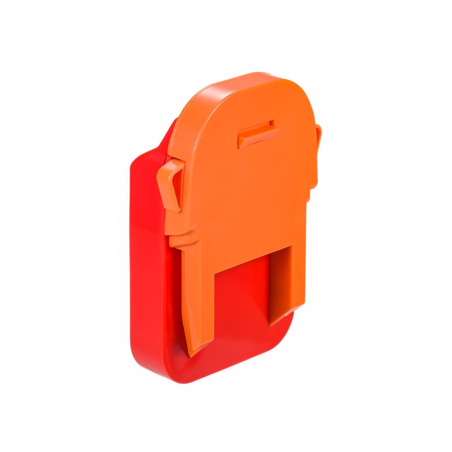 Craftsman 20V to RIDGID 18V battery adapter - RIDGID tool-side face end-on, release tab and the battery-side body behind