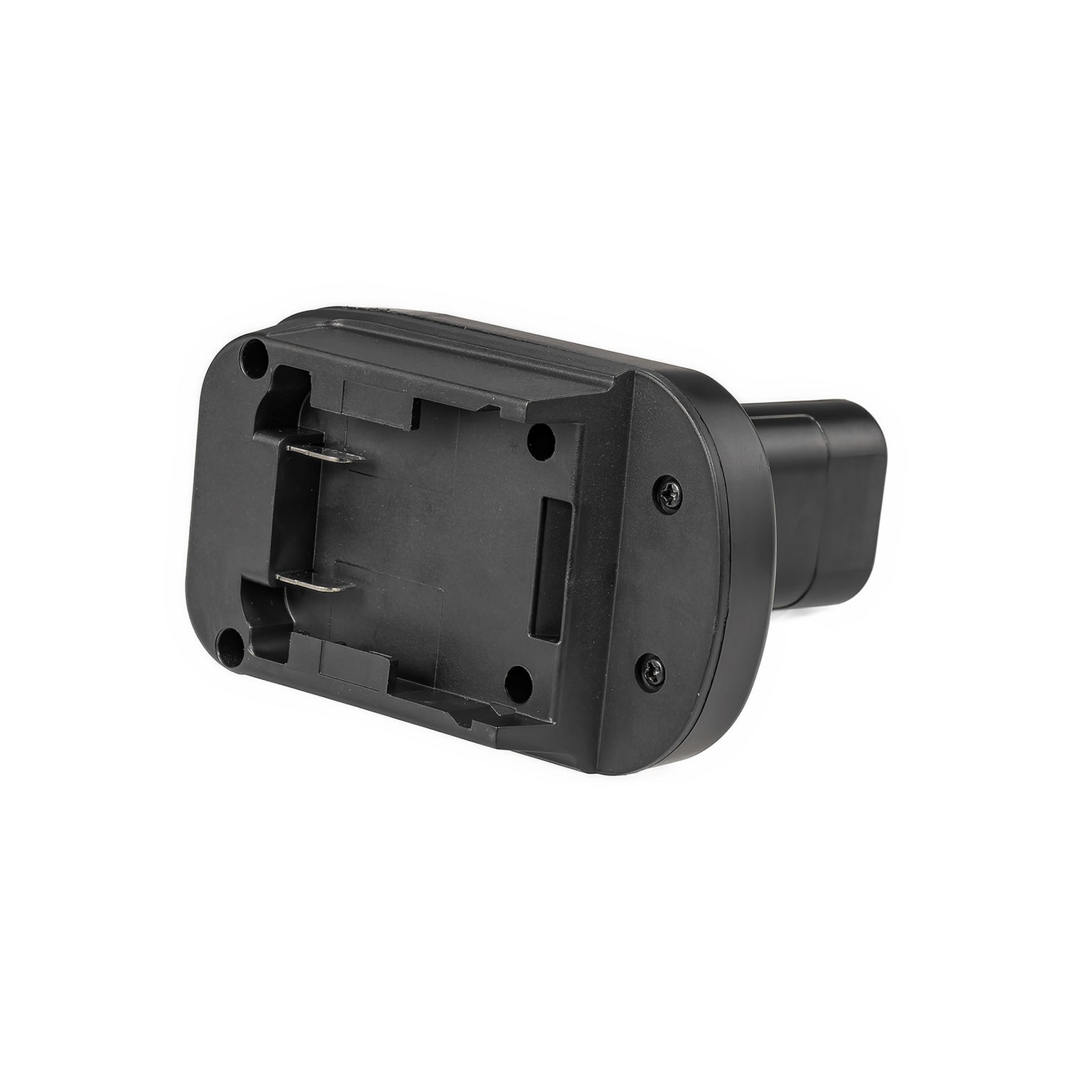 DeWalt 20V MAX to Bosch 12V battery adapter - battery-side connection face-on, twin terminal blades and screws