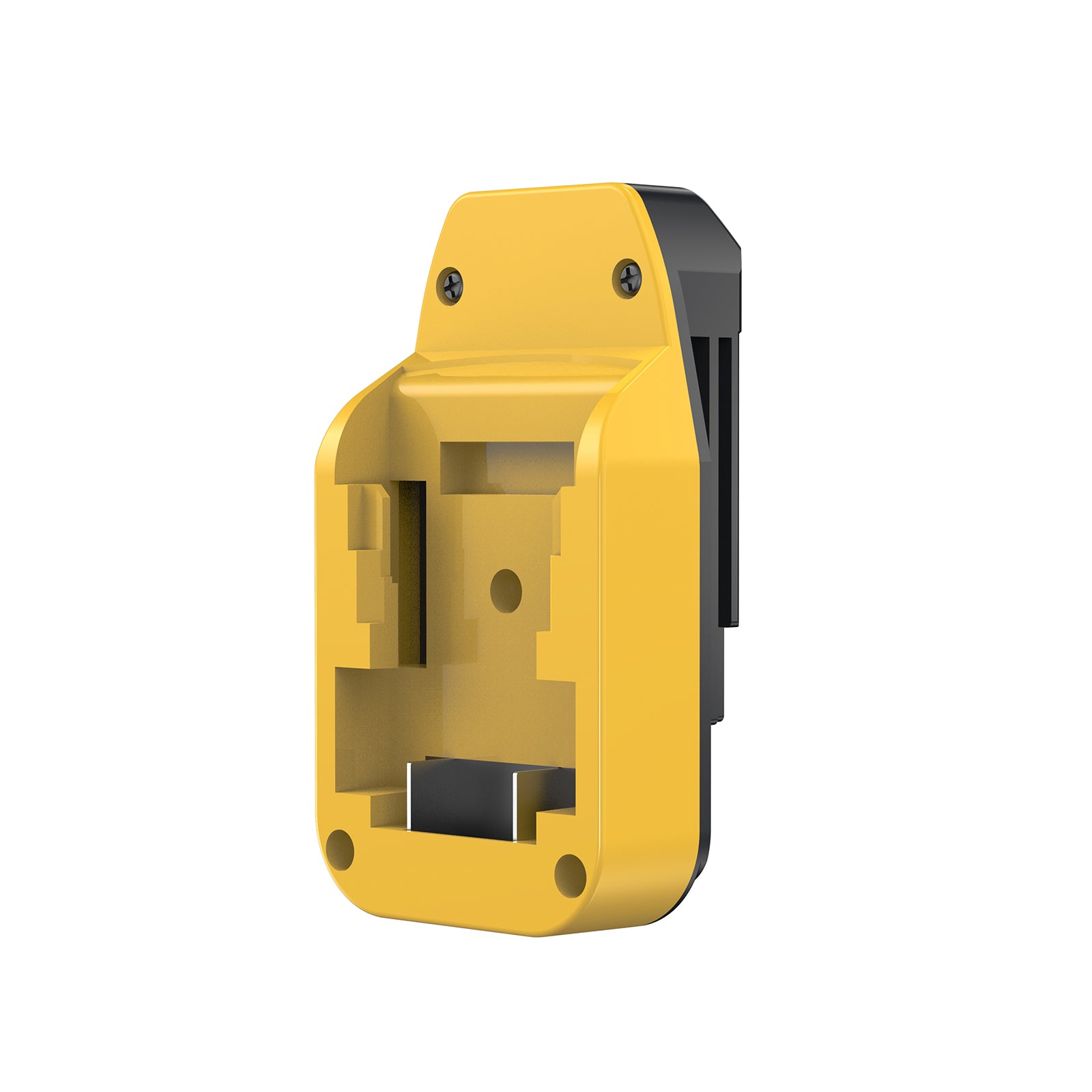 DeWalt 20V MAX to Craftsman 20V Bolt-On battery adapter - battery-side connection seen at an angle, black tool side behind