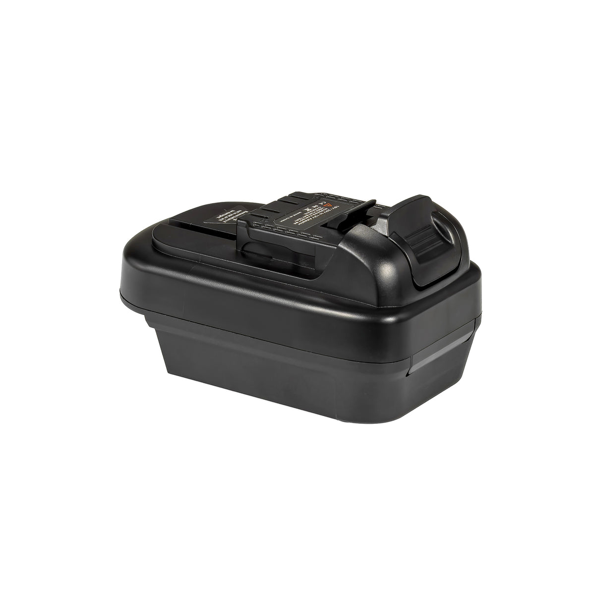 DeWalt 20V MAX to DeWalt 12V MAX battery adapter - 12V MAX tool-side connection, ribbed release button, printed label