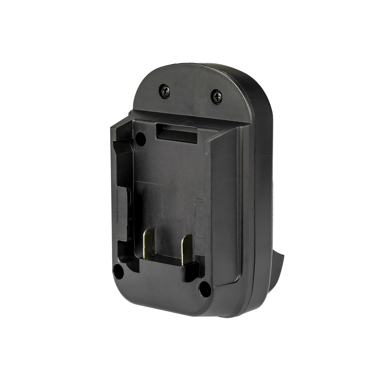 DeWalt 20V MAX to DeWalt 12V MAX battery adapter - battery-side connection, two upright terminal blades and latch slot