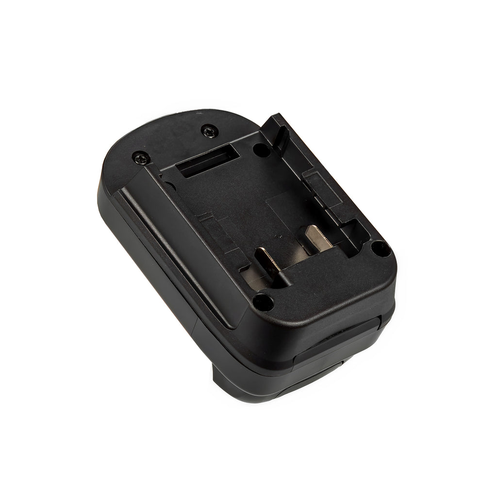 DeWalt 20V MAX to DeWalt 12V MAX battery adapter - battery-side connection, guide rails, terminal blades and latch slot