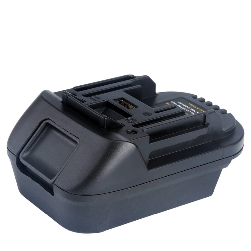 DeWalt 20V MAX to RIDGID Plumbing battery adapter - tool-side connection with a recessed USB port on the upper face