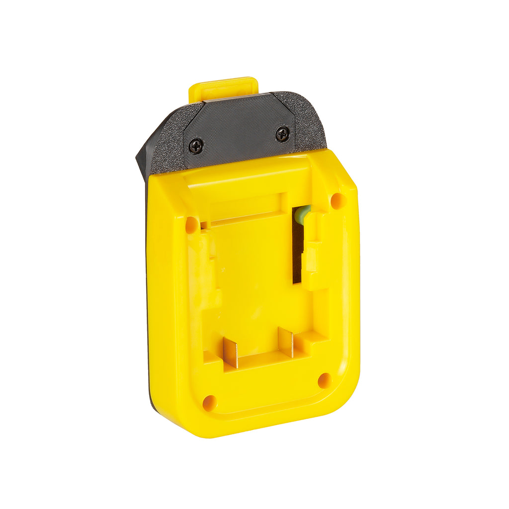 DeWalt 20V MAX to WEN 20V battery adapter - battery-side connection, twin copper terminal blades, rails and locating slot