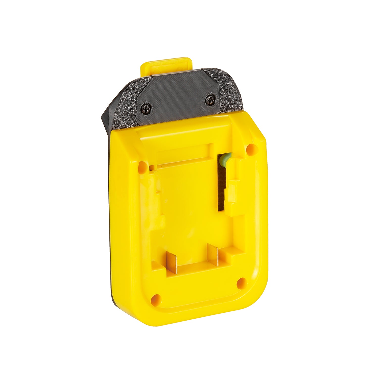 DeWalt 20V MAX to WEN 20V battery adapter - battery-side connection, twin copper terminal blades, rails and locating slot