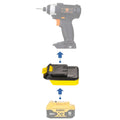 DeWalt 20V MAX to WEN 20V battery adapter - compatibility diagram showing battery, adapter and impact driver