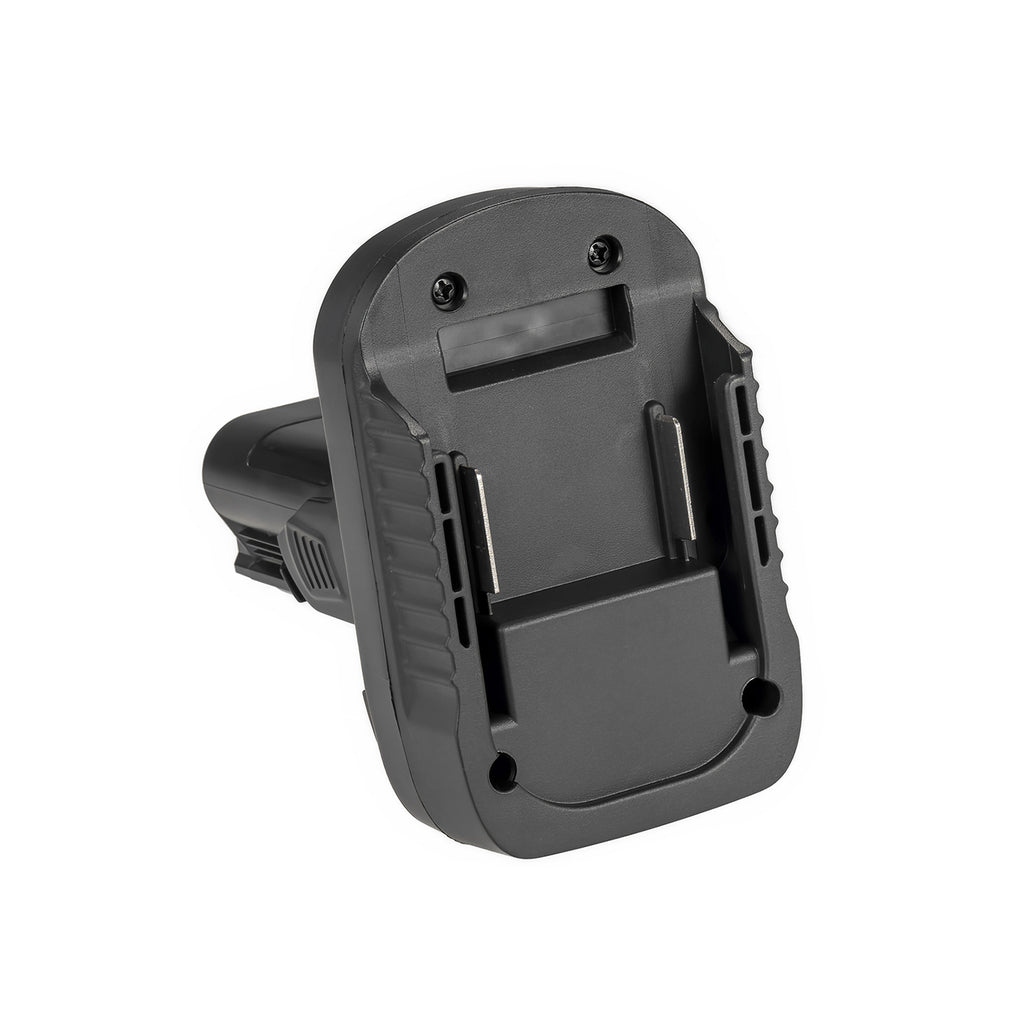 Makita 18V LXT to Dremel 12V 8220/8250 battery adapter - battery-side connection with twin copper terminal blades, side rails