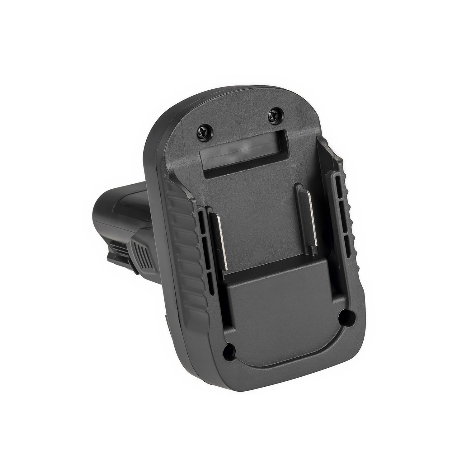 Makita 18V LXT to Dremel 12V 8220/8250 battery adapter - battery-side connection with twin copper terminal blades, side rails