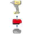 Makita 18V LXT to Stanley V20 battery adapter - compatibility diagram showing battery, adapter and impact wrench