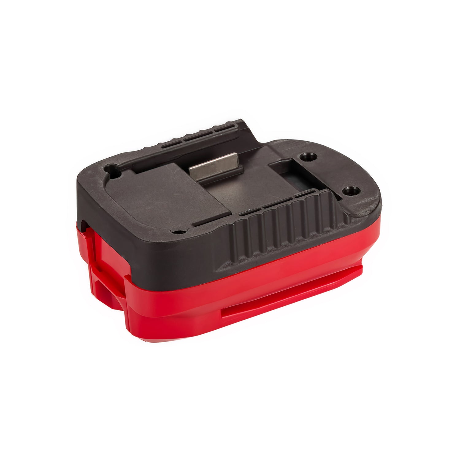 Makita 18V LXT to Stanley V20 battery adapter - black battery-side connection with a copper blade, red body below