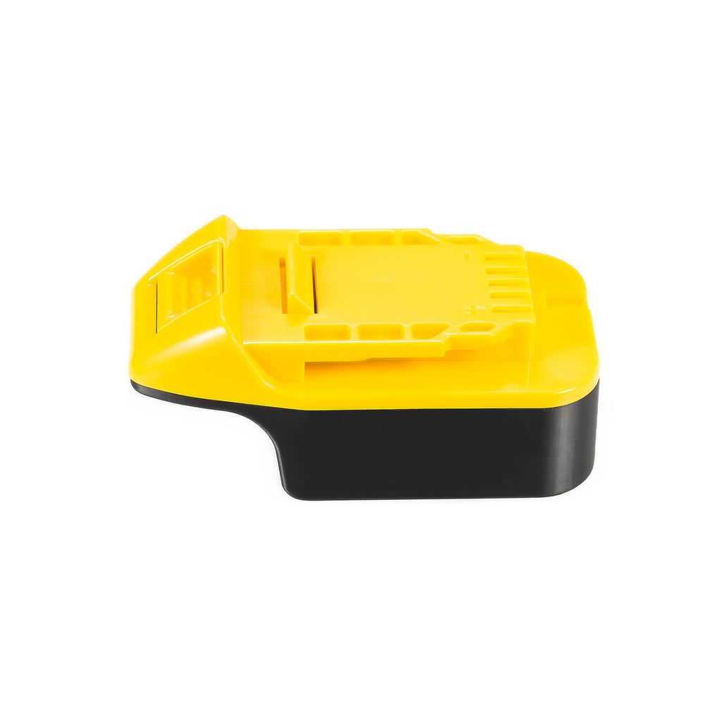 Mastercraft 20V (PWRPOD / Blue) to DeWalt 20V MAX battery adapter - yellow tool-side connection, terminal slots, ribbed pad