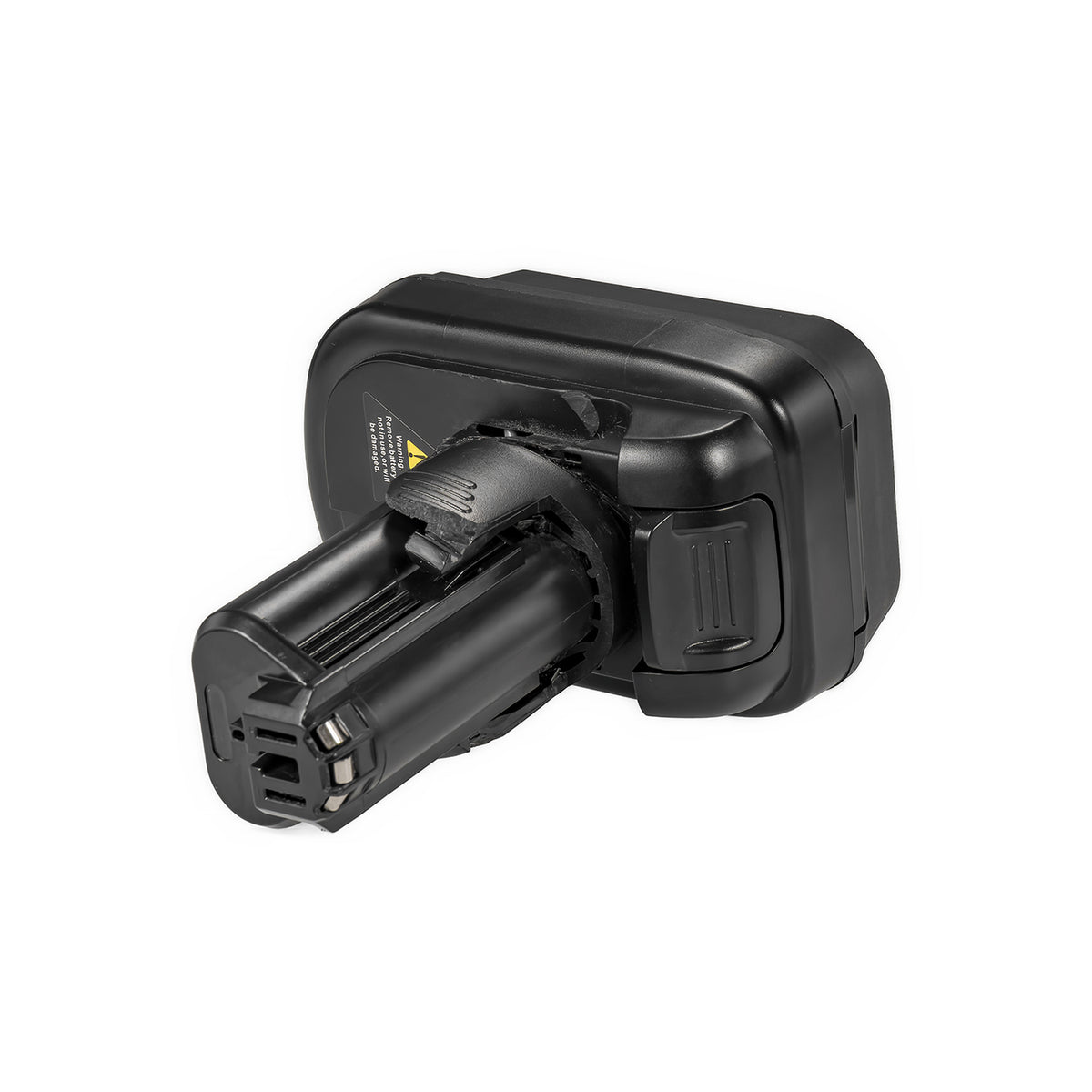 Milwaukee M18 to Dremel 12V 8220/8250 battery adapter - tool-side connector head end-on, terminal blades and keyed slots