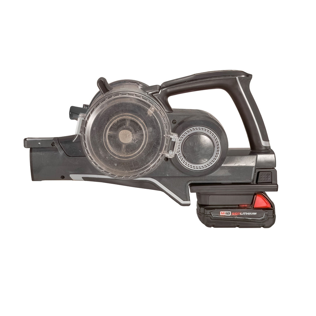 Milwaukee M18 to Hoover 20V ONEPWR battery adapter - installed on a cordless vacuum, battery fitted below the plate