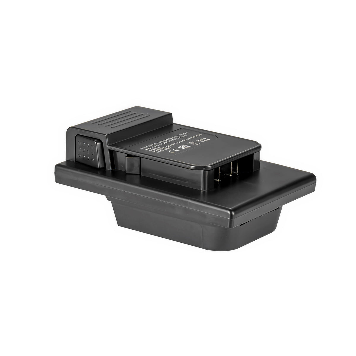 Milwaukee M18 to Hoover 20V ONEPWR battery adapter - Hoover tool-side connection with three contact blades in the recess