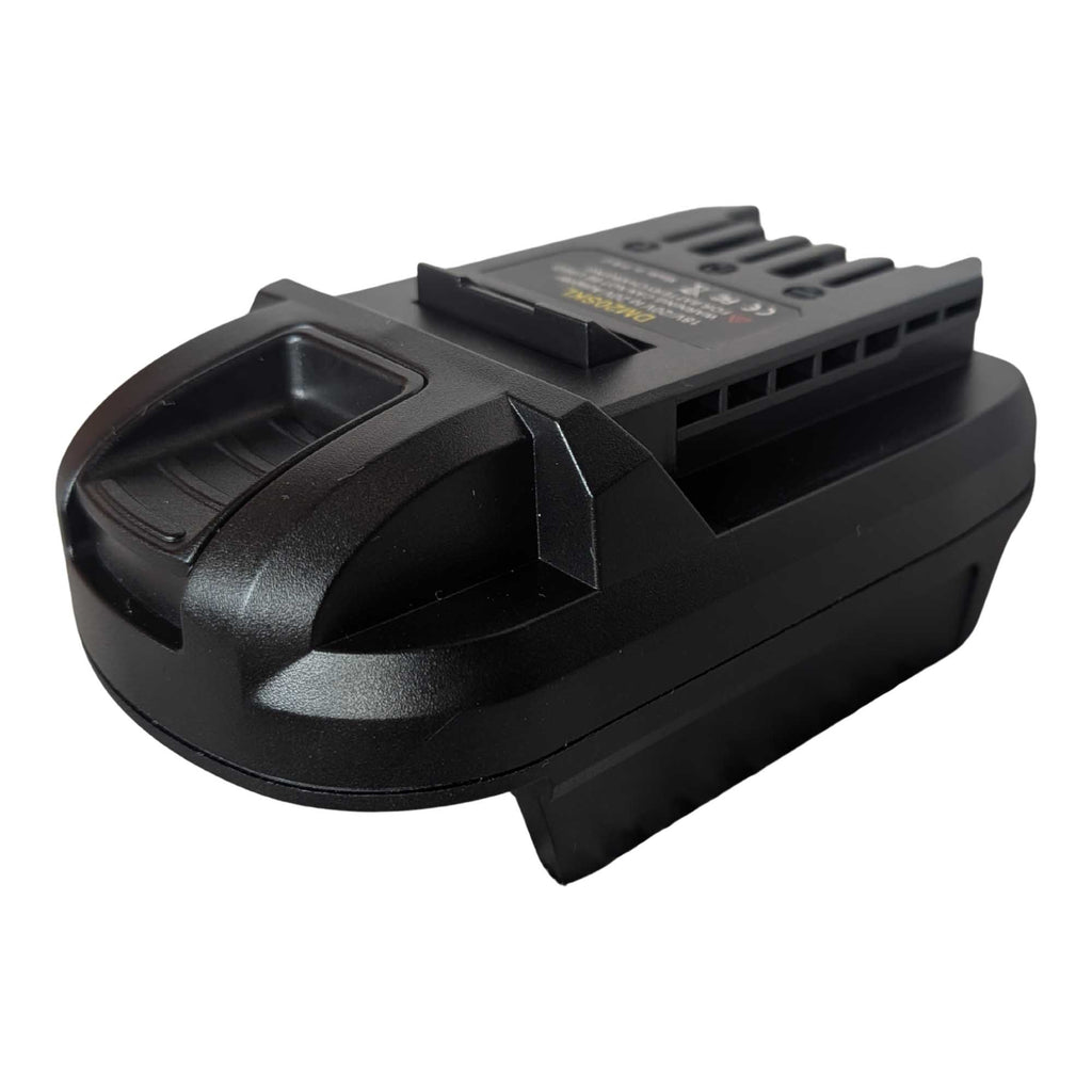 Milwaukee M18 to SKIL 20V PWR CORE battery adapter - SKIL tool-side connection over the body, ribbed release catch