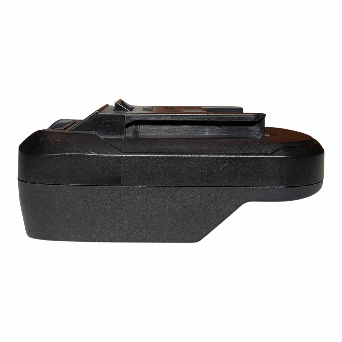 Parkside X20V to Einhell 18V PXC battery adapter - side profile of the body with the tool-side tongue above