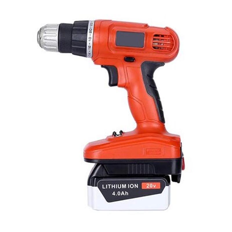 Porter Cable 20V to Black and Decker 18V Ni-Cd battery adapter - installed on a drill with the battery attached below