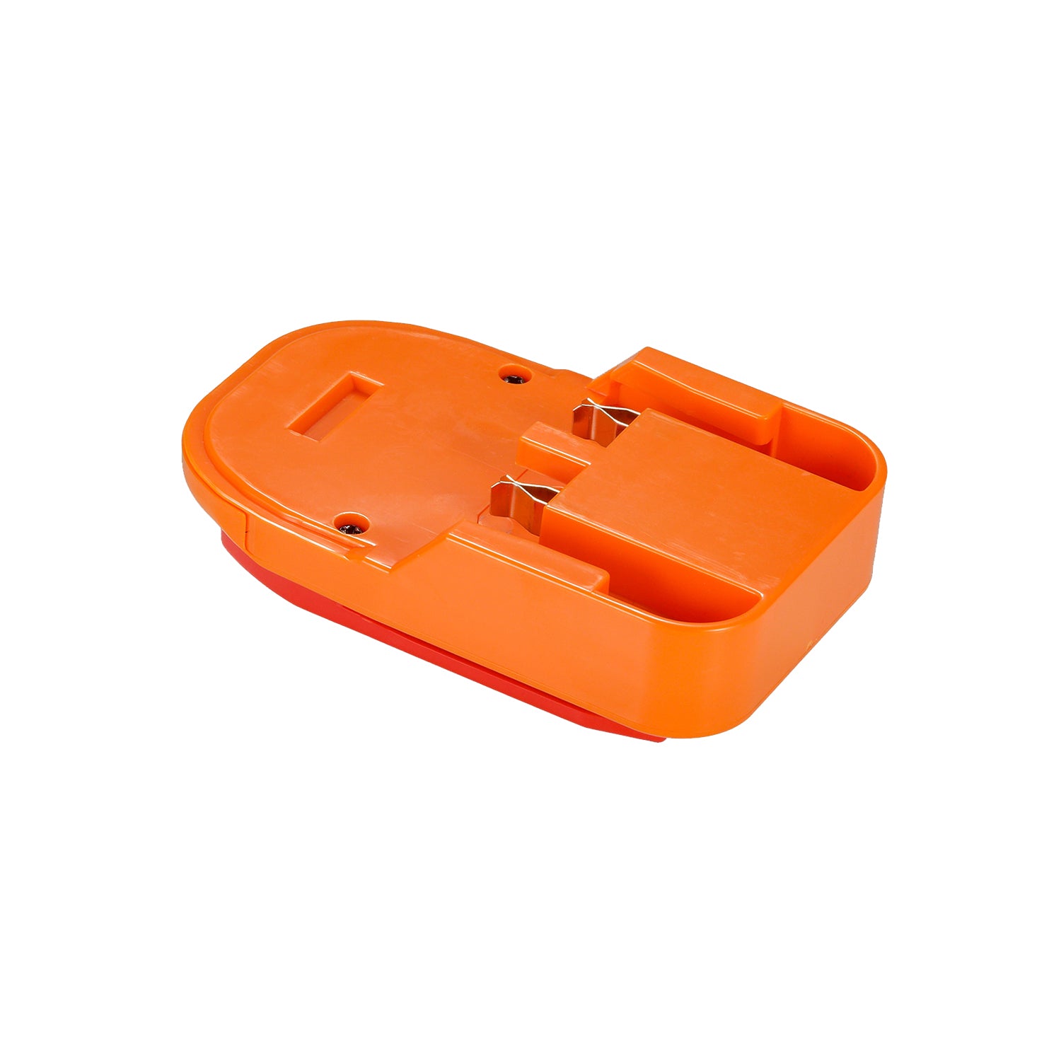 RIDGID 18V to Stanley V20 battery adapter - battery-side connection, twin copper clips in the orange pocket