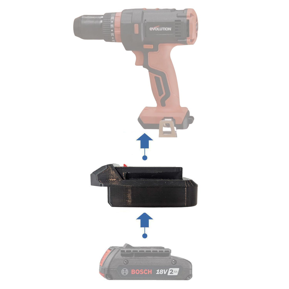 Bosch (Blue) 18V to Evolution 18V EXT Battery Adapter