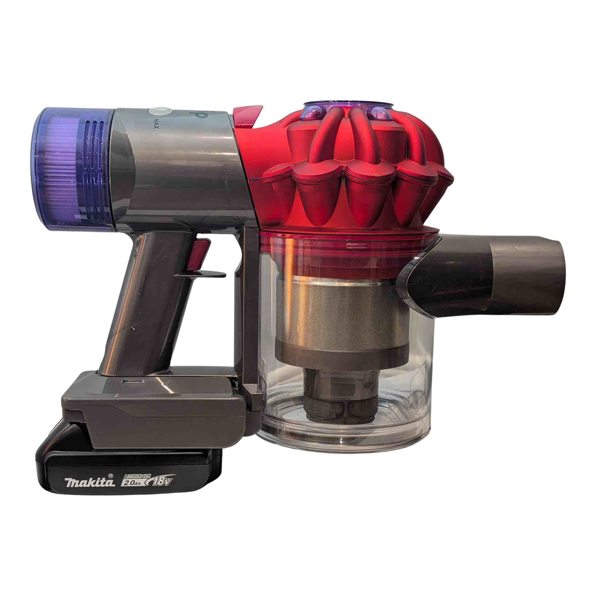 Makita 18V LXT to Dyson V7 battery adapter: Fitted, Right Side