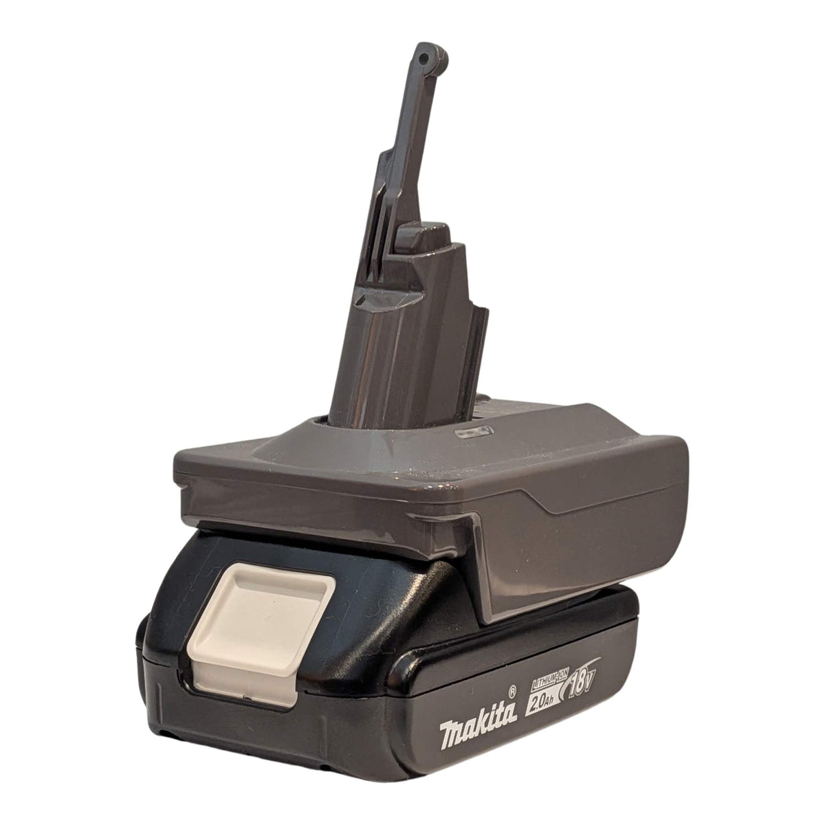 Makita 18V LXT to Dyson V7 battery adapter: Battery on Adapter, Left