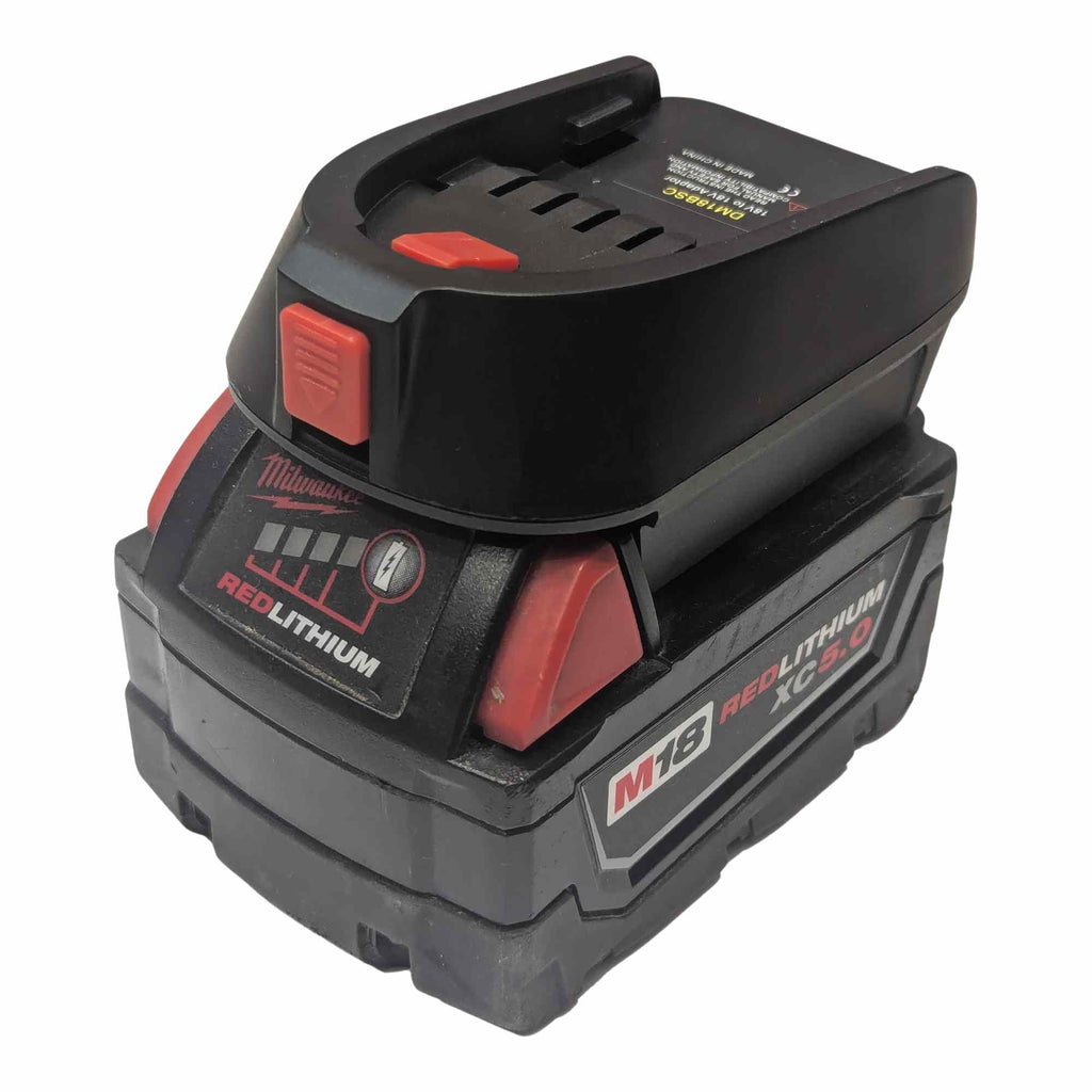 Milwaukee M18 to Husqvarna 18V Aspire P4A battery adapter - installed on battery