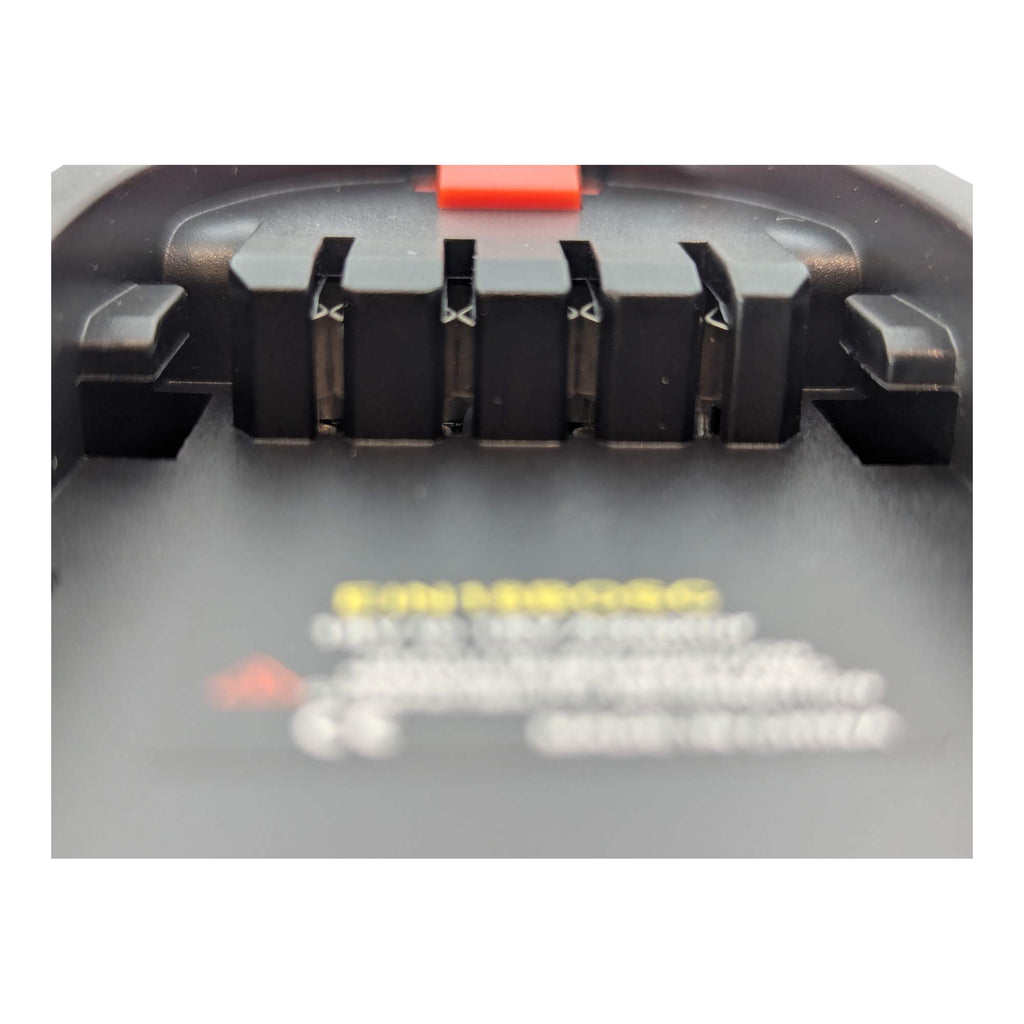 Ozito 18V PXC to Flymo 18V P4A battery adapter - front electrical terminals close up