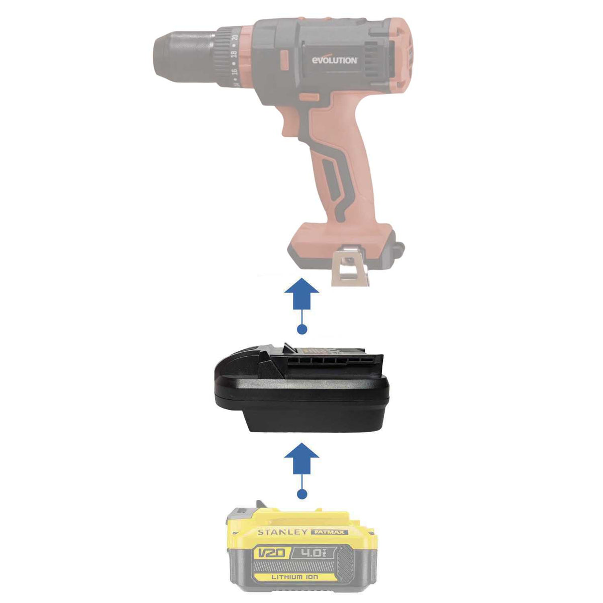 Stanley V20 to Evolution 18V EXT Battery Adapter