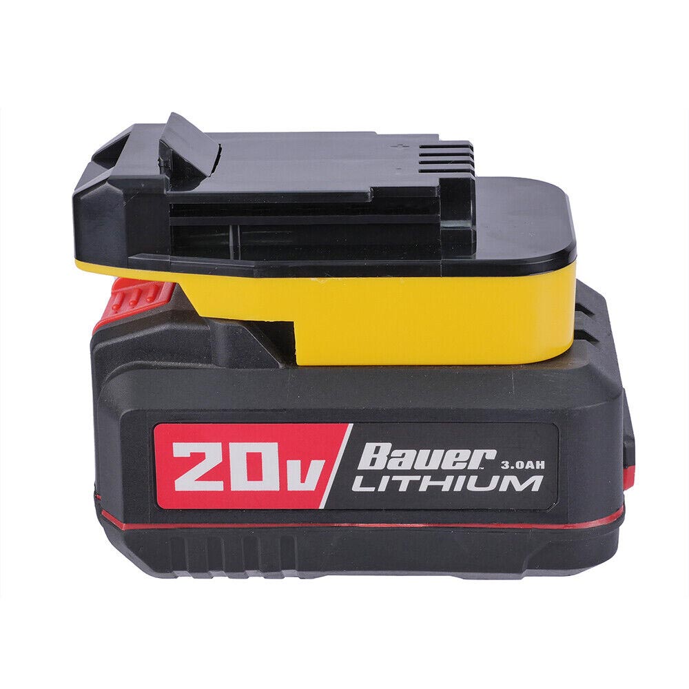 Bauer 20V to Black and Decker 20V battery adapter - fitted to the Bauer 20V battery, Black and Decker tool-side face upward