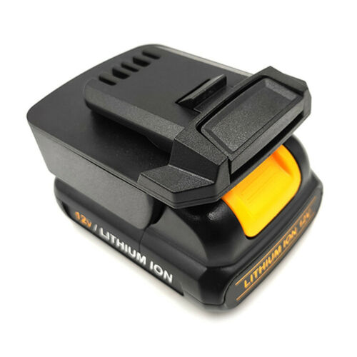 DeWalt 12V MAX to Hilti 12V battery adapter - fitted to the DeWalt 12V MAX battery, tool-side stem and latch uppermost
